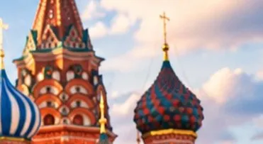 Saint Basil's Cathedral in Moscow against a blue sky